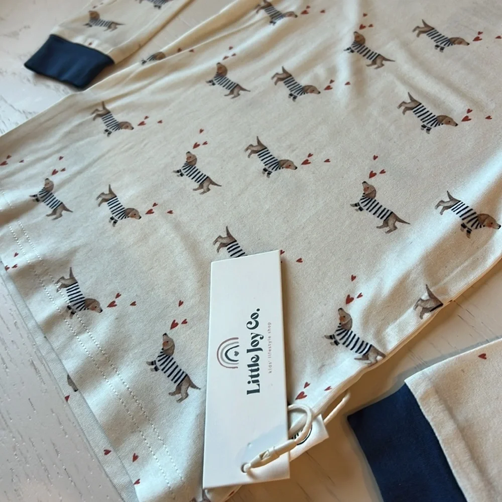 Little Joy Co Puppy Love Dachshund Bamboo Pajama Set 2T 5 6 7/8